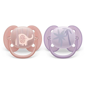 AVENT SCF222/02 Силиконови меки залъгалки 2 бр. 0-6 м. ULTRA SOFT СЛОНЧЕ/ПАЛМИ