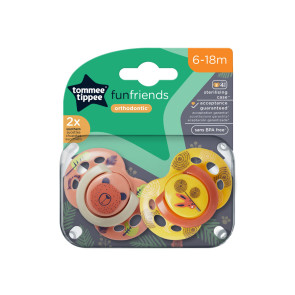 TOMMEE TIPPEE Ортодонтични залъгалки 6-18 м. FUN FRIENDS ЖЪЛТ/ОРАНЖЕВ