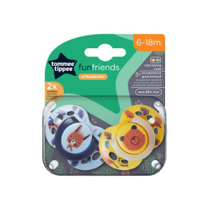 TOMMEE TIPPEE Ортодонтични залъгалки 6-18 м. FUN FRIENDS ЖЪЛТ/СИН