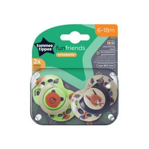 TOMMEE TIPPEE Ортодонтични залъгалки 6-18 м. FUN FRIENDS ЗЕЛЕН/БЕЖОВ