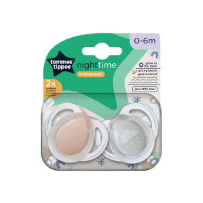 TOMMEE TIPPEE Ортодонтични залъгалки 0-6 м. NIGHT ОБЛАЧЕ/РОЗОВА