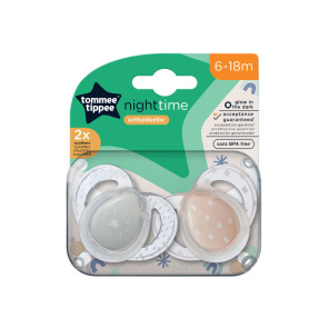 TOMMEE TIPPEE Ортодонтични залъгалки 6-18 м. NIGHT ЗВЕЗДА/РОЗОВА