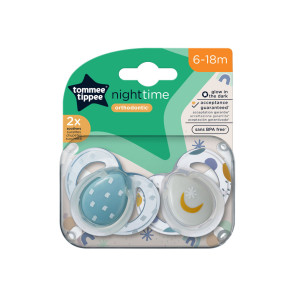 TOMMEE TIPPEE Ортодонтични залъгалки 6-18 м. NIGHT ЛУНА/СИНЯ