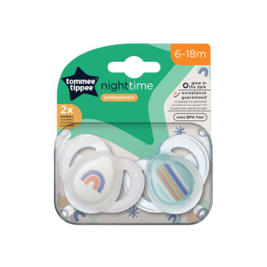 TOMMEE TIPPEE Ортодонтични залъгалки 6-18 м. NIGHT ДЪГА/НЕУТРАЛ