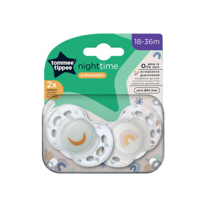 TOMMEE TIPPEE Ортодонтични залъгалки 18-36 м. NIGHT ЛУНА/РОЗОВА