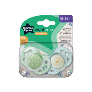 TOMMEE TIPPEE Ортодонтични залъгалки 18-36 м. NIGHT ЗВЕЗДА/СИНЯ