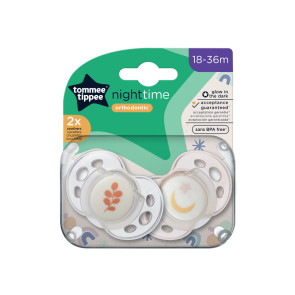 TOMMEE TIPPEE Ортодонтични залъгалки 18-36 м. NIGHT ЛУНА/НЕУТРАЛ