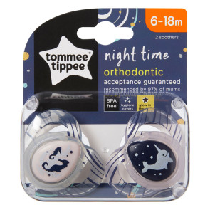 TOMMEE TIPPEE Ортодонтични залъгалки 6-18 м. NIGHT М.КОНЧЕ/НАРВАЛ