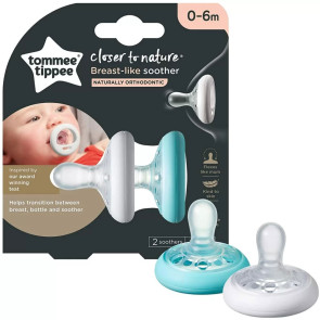 TOMMEE TIPPEE Ортодонтични залъгалки 0-6 м. BREAST-LIKE с БЯЛ и цветен ринг