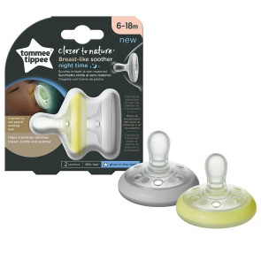 TOMMEE TIPPEE Ортодонтични залъгалки 6-18 м. BREAST-LIKE NIGHT