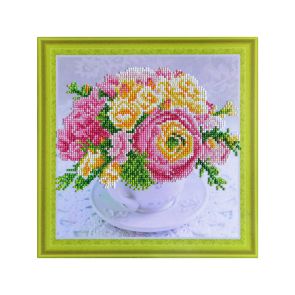 D'Art Диамантен гоблен - картина 30 x 30cм. с частична диамантена мозайка - Tea bouquet