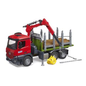 BRUDER Камион MERCEDES BENZ AROCS дървовоз с товарен кран и 3 дървени трупи