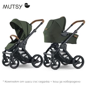 MUTSY Количка к-кт шаси Black+седалка+кош за новородено EVO DISCOVERY MOSS