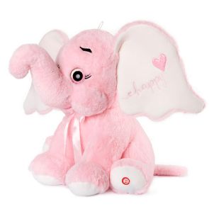 АМЕК Розов плюшен слон със сърце и звук 65 см