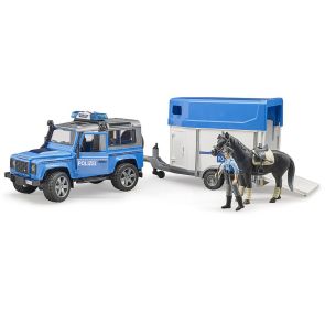 BRUDER Полицейски джип LAND ROVER с ремарке и кон